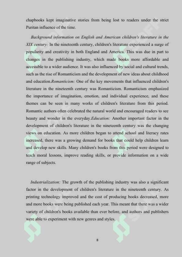 The main characteristics of English and American children's literature in the XIX century. 8