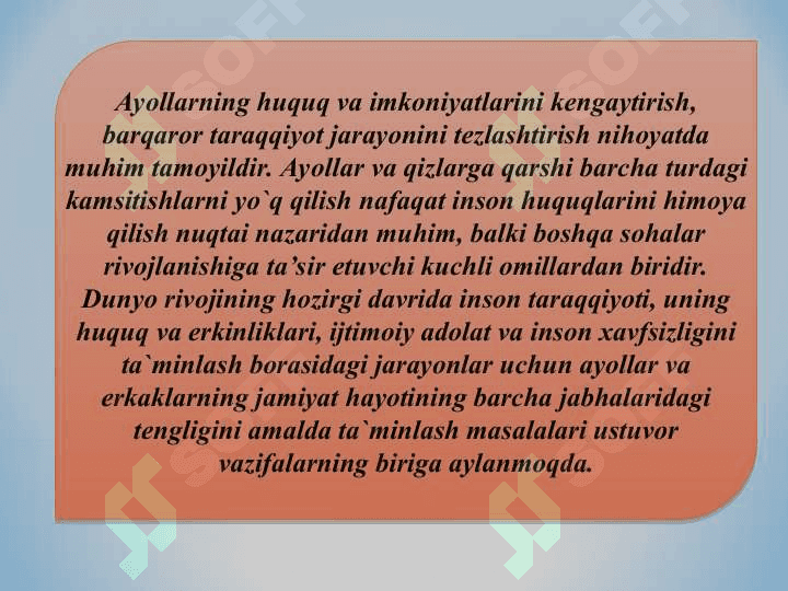 Gender tenglikni ta’minlash va barcha xotin-qizlarning huquq va imkoniyatlarini kengaytirish 3