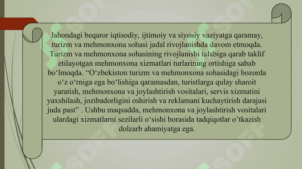 O'zbekistonda mehmonxonalar faoliyatini rivojlanishi va holati 3