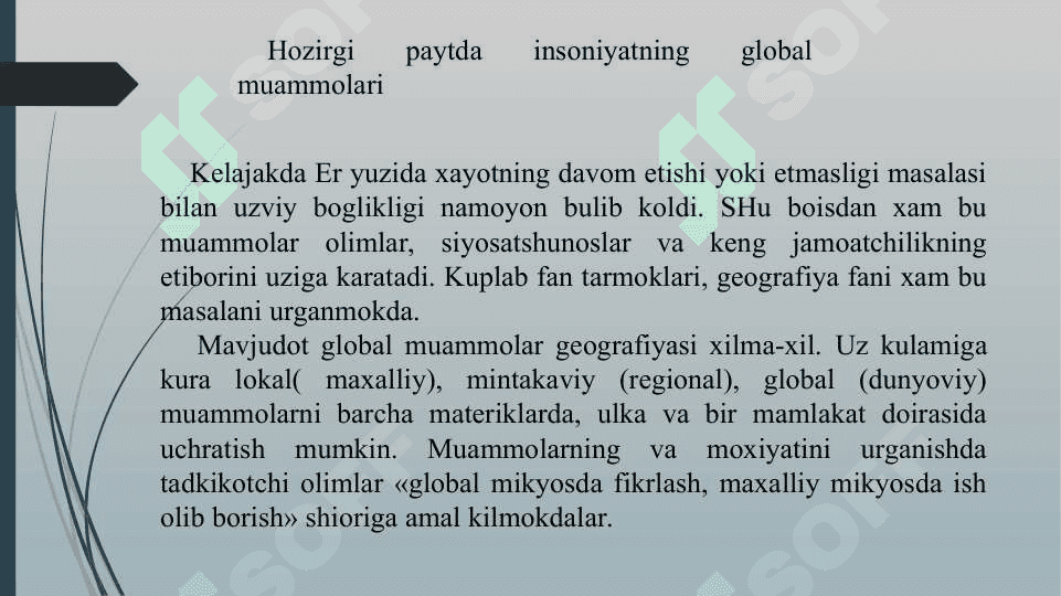 Global muammolar, ularning belgilari va guruhlanishi 2