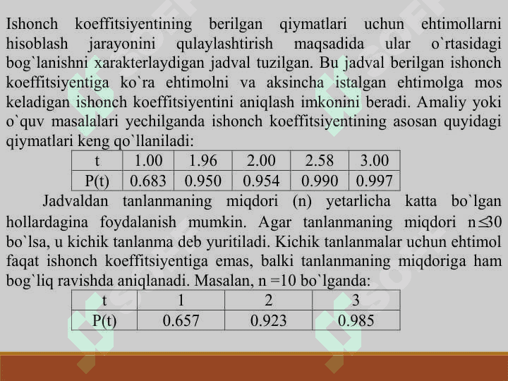 Tanlanma xatosini va tanlanmalar sonini aniqlash. Tanlanma natijalarini bosh to‘plamda aks ettirish 5