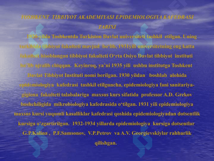 EPIDEMIOLOGIYA  KAFEDRASINING RIVOJLANISHIGA  HISSA QO‘SHGAN OLIMLAR 2