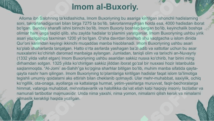 Imom Buxoriy va Imom at-Termiziyning hadis ilmiga qo'shgan hissalari 7