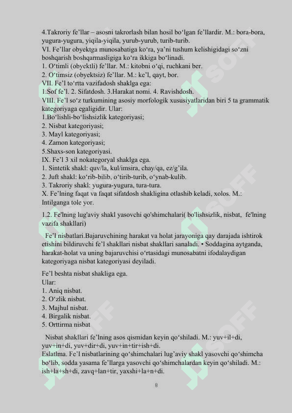 Fe'lning marfalogik belgi xususiyatlari 8