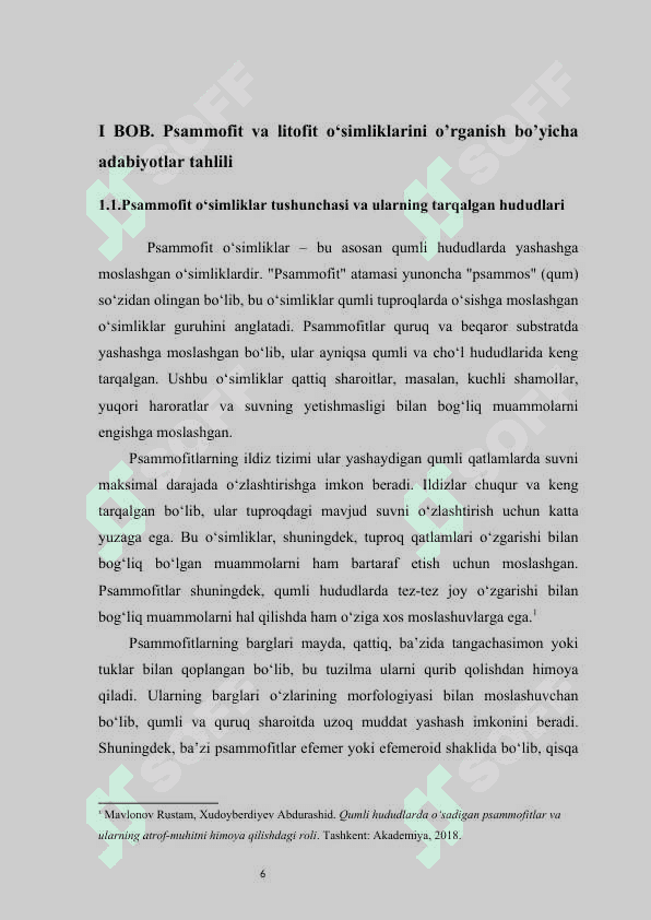 Psammofit va litofit (petrofit) o‘simliklarning ekologik xususiyatlari. 6