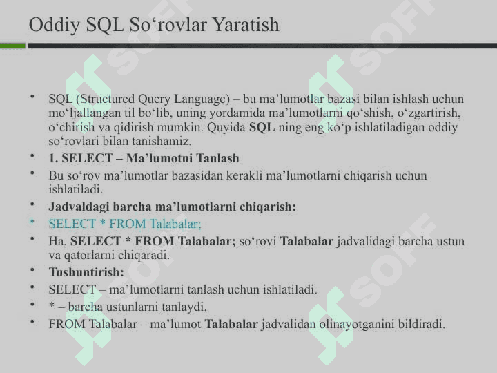 Ma’lumotlar manipulyatsiya qilishda oddiy so‘rovlar yaratish 5