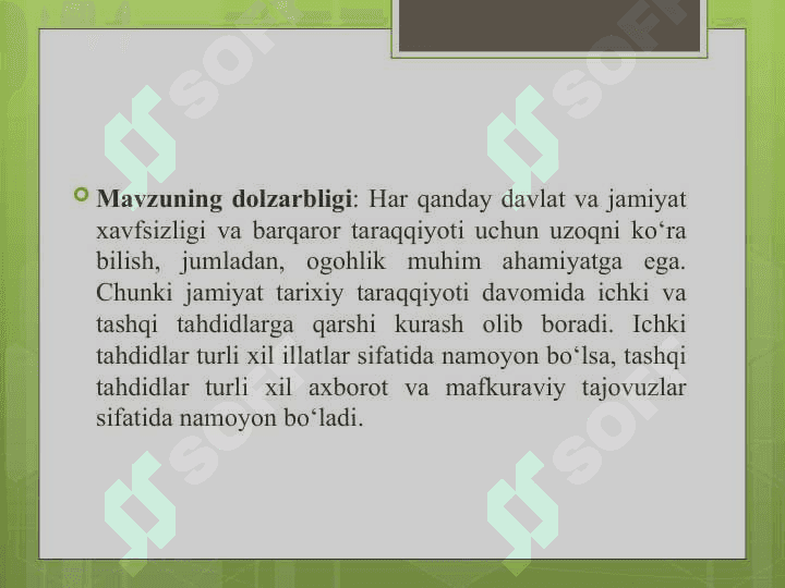 Ogohlik –  davr talabi 2