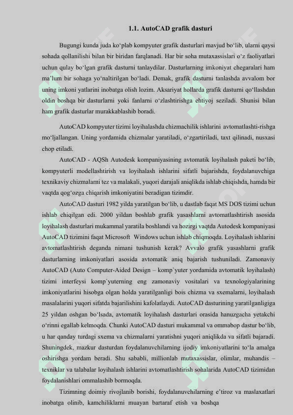 AutoCAD dasturining imkoniyatlari bilan tanishish. Qog’oz formati va burchak shtampini chizish 2