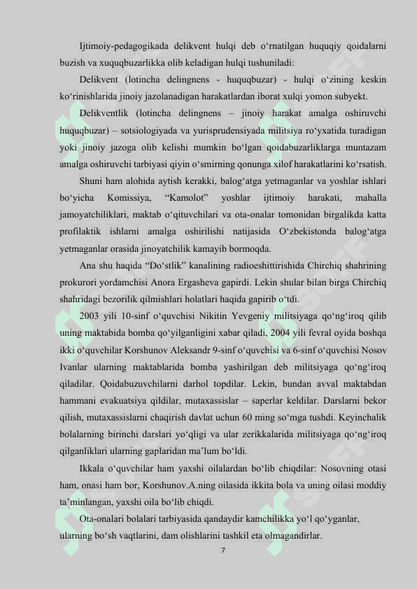 JINOYATCHILIK BOLALARDA G‘AYRIQONUNIY HATTI-HARAKATNING NAMOYON BO‘LISH SHAKLI SIFATIDA 6