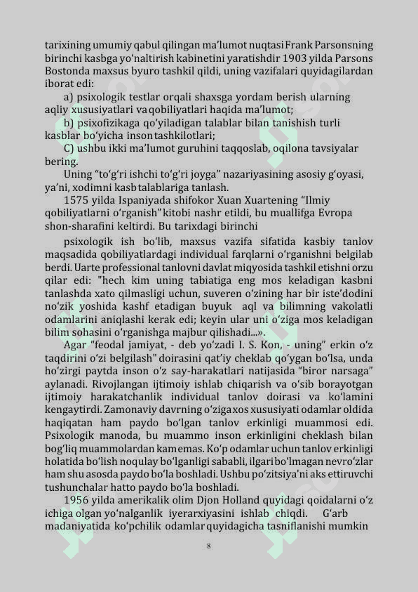Kasb-hunarga yo'naltirish asoslari 8
