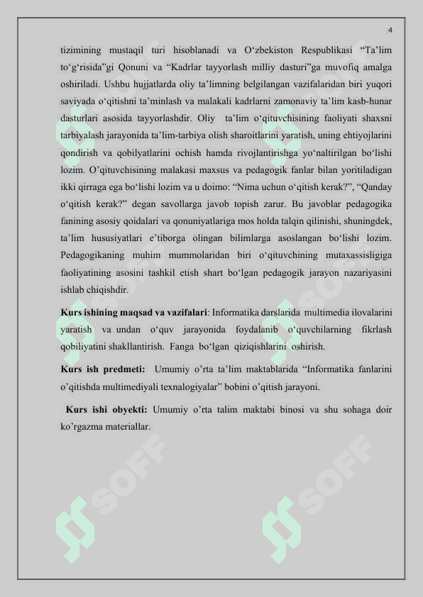 Multimediya texnologiyasi va undan o’quv jarayonida foydalanish. 4