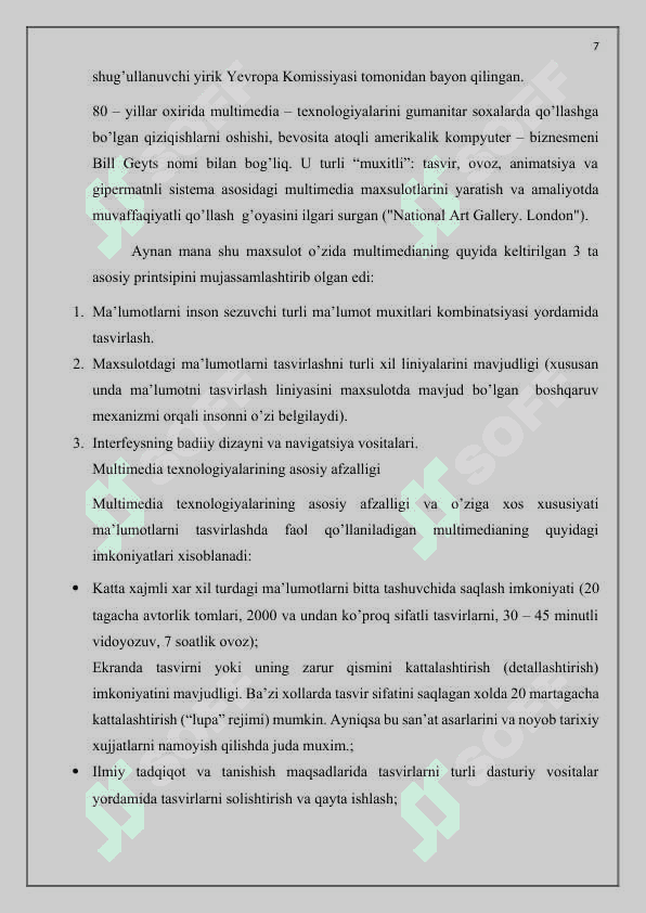 Multimediya texnologiyasi va undan o’quv jarayonida foydalanish. 7