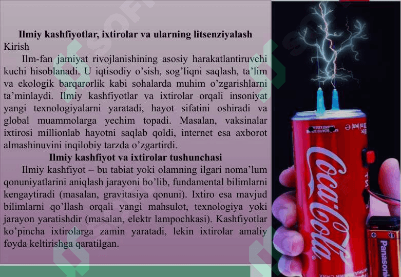 Ilmiy kashfoyotlar, ixtirolar va ularning litsenziyalash 4