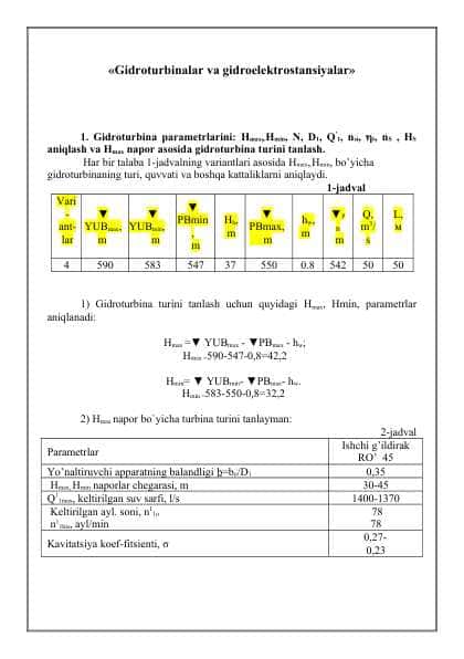 Gidroturbinalar va gidroelektrostansiyalar