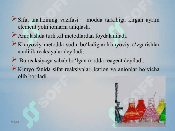SIFAT REAKSIYALARINI  O’TKAZISH 2