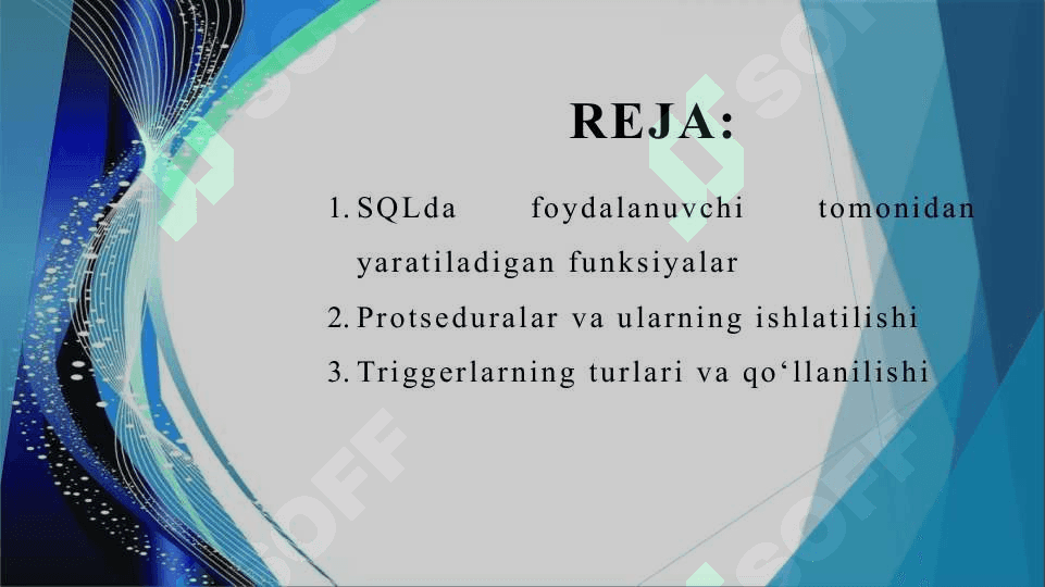 Sqlda funksiya, protseduralar va triggerlar yaratish 2