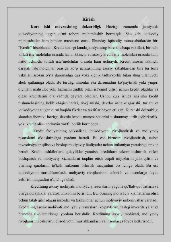 Kredit va uning hozirgi zamon shakllari 2