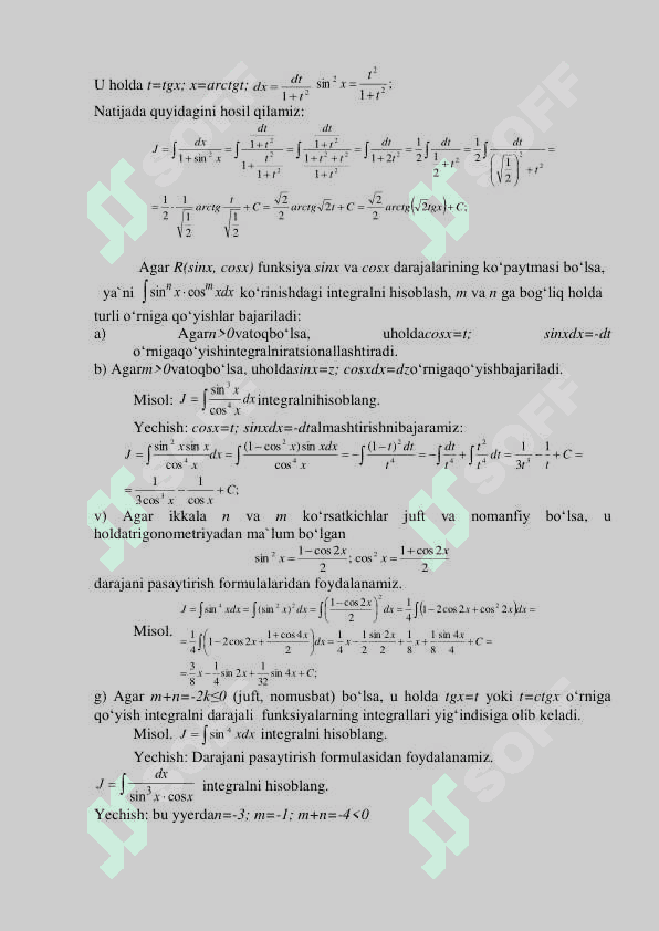 Trigonometrik funksiyalarni integrallash. Irratsional funksiyalarni  integrallash. 2