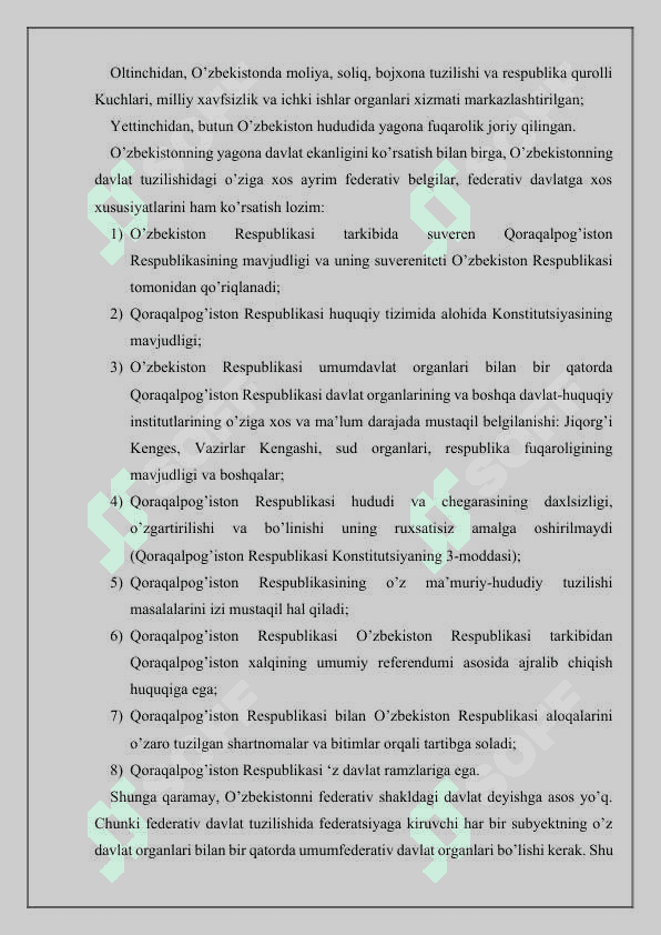 O’zbekiston Respublikasida davlat shaklining o’ziga xos xususiyatlari 6