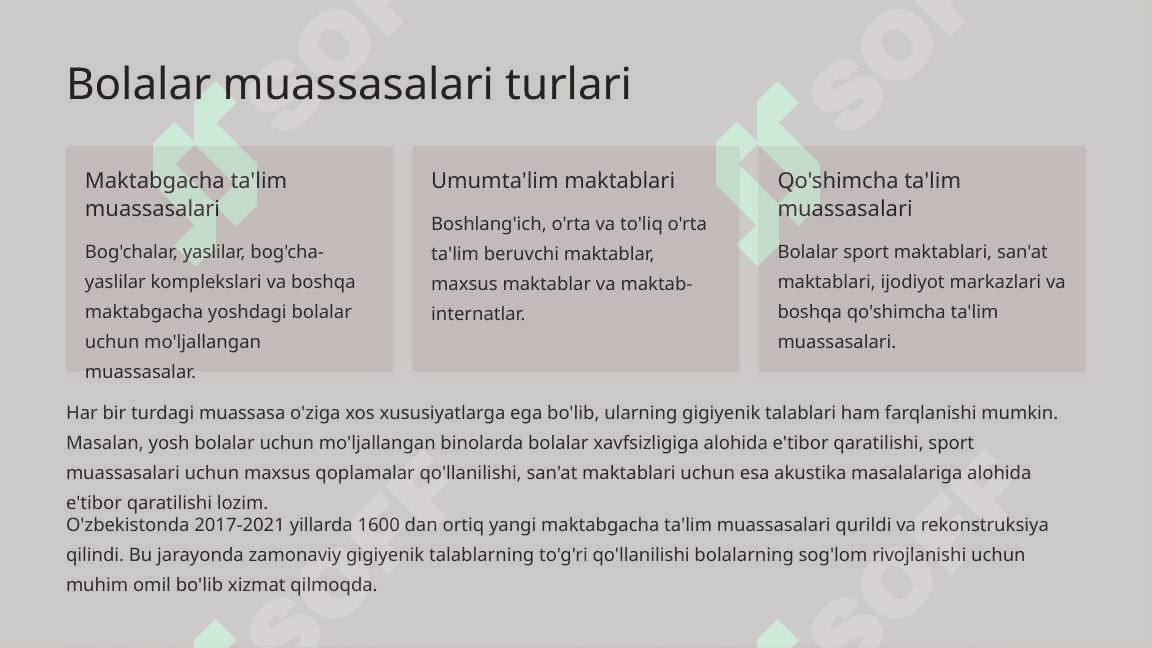 Bolalar muassasalarini qurishda gigiyenik talablar 3