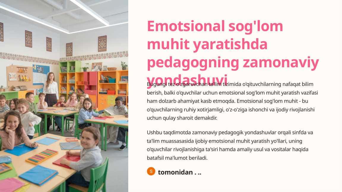 Emotsional sog'lom muhit yaratishda pedagogning zamonaviy yondashuvi