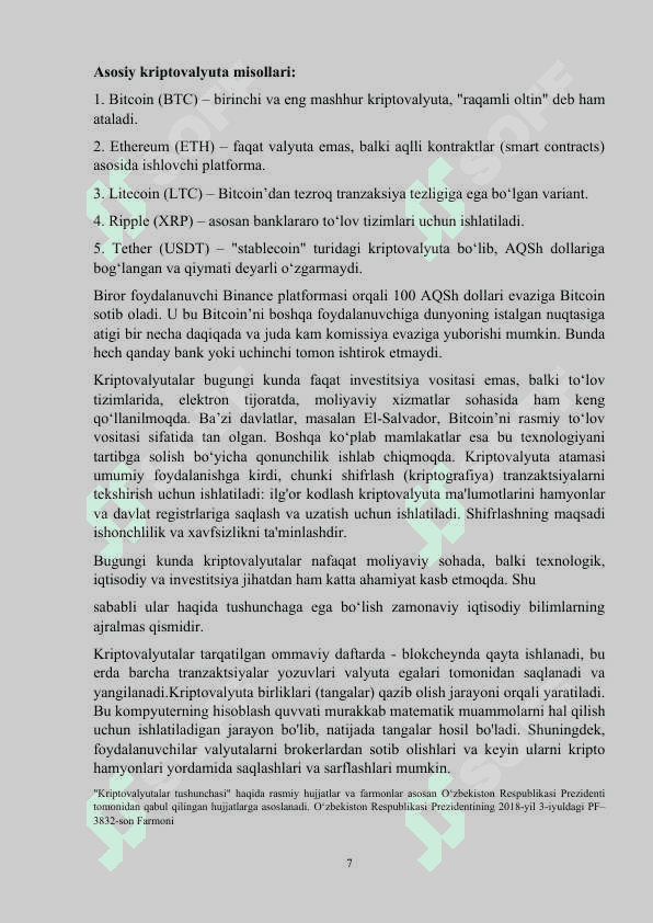 Kriptovalyutalar bilan operatsiyalar sotib olish va sotish kurs ishi 7