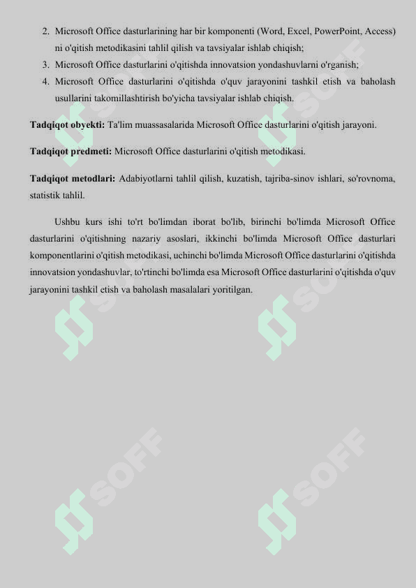 Kurs ishi. MICROSOFT OFFICE DASTURINI O'QITISH METODIKASI 4