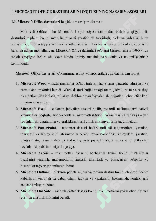 Kurs ishi. MICROSOFT OFFICE DASTURINI O'QITISH METODIKASI 5