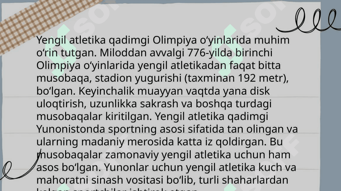 Yengil atletika sport turining tarixi va umumiy tasnifi 4