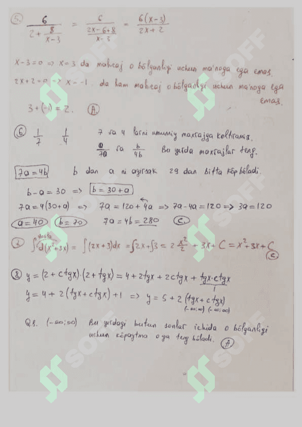 Matematikadan takrorlash testi yechimlari 2