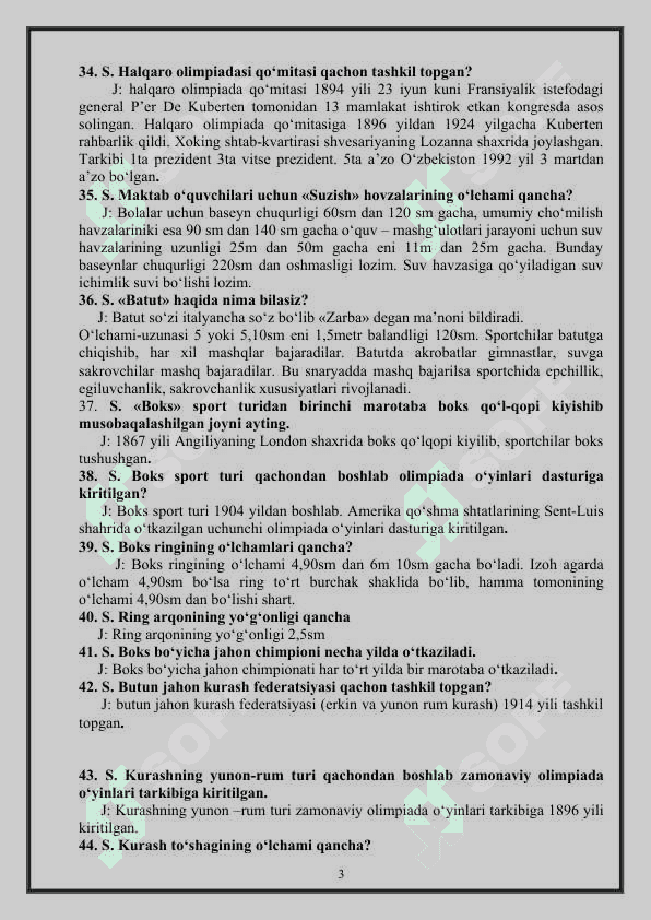 Jismoniy tarbiya fanidan yopiq test savollar va javoblar. 1001 test 3