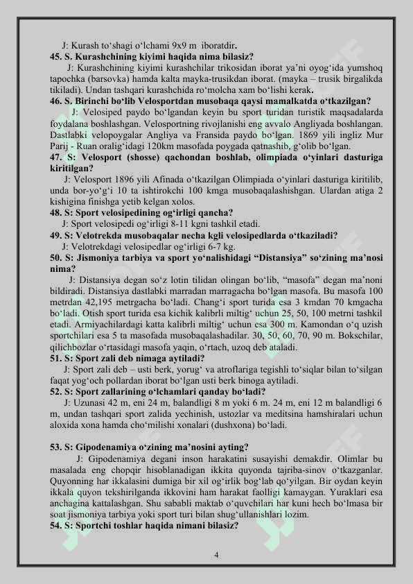 Jismoniy tarbiya fanidan yopiq test savollar va javoblar. 1001 test 4