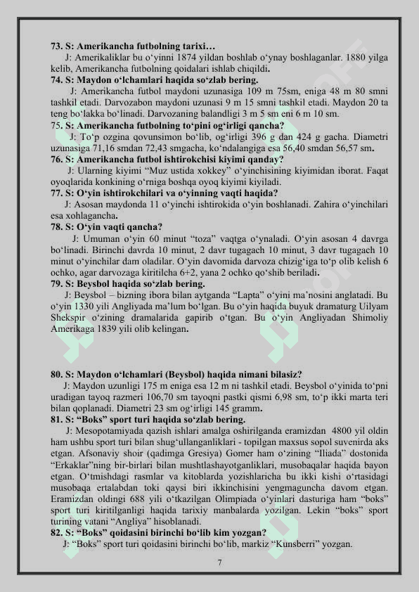 Jismoniy tarbiya fanidan yopiq test savollar va javoblar. 1001 test 7