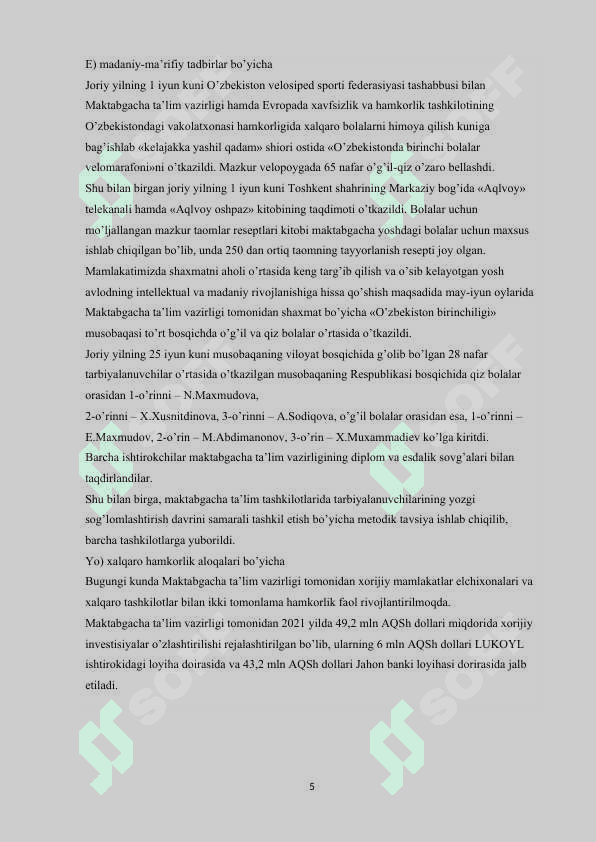 MAKTABGACHA TA’LIM TASHKILOTLARI TARBIYACHI PEDAGOGLARNING ISH HUJJATLARI 5