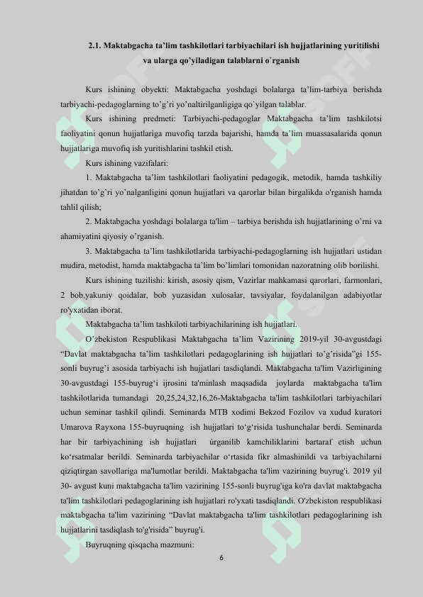 MAKTABGACHA TA’LIM TASHKILOTLARI TARBIYACHI PEDAGOGLARNING ISH HUJJATLARI 6