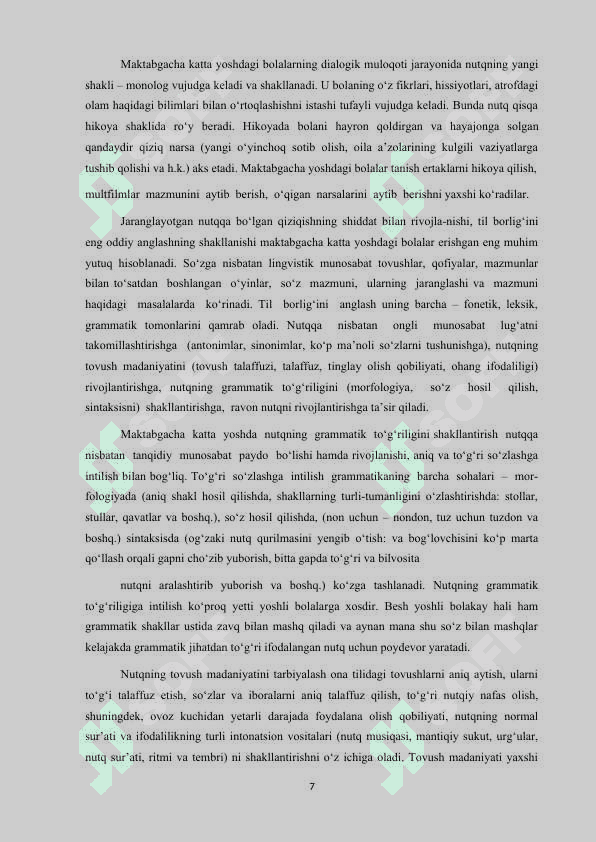 DAVLAT DASTURI ASOSIDA “TIL VA NUTQ” MARKAZINING BOLALAR NUTQINI RIVOJLANTIRISHDAGI AHAMIYATI 7
