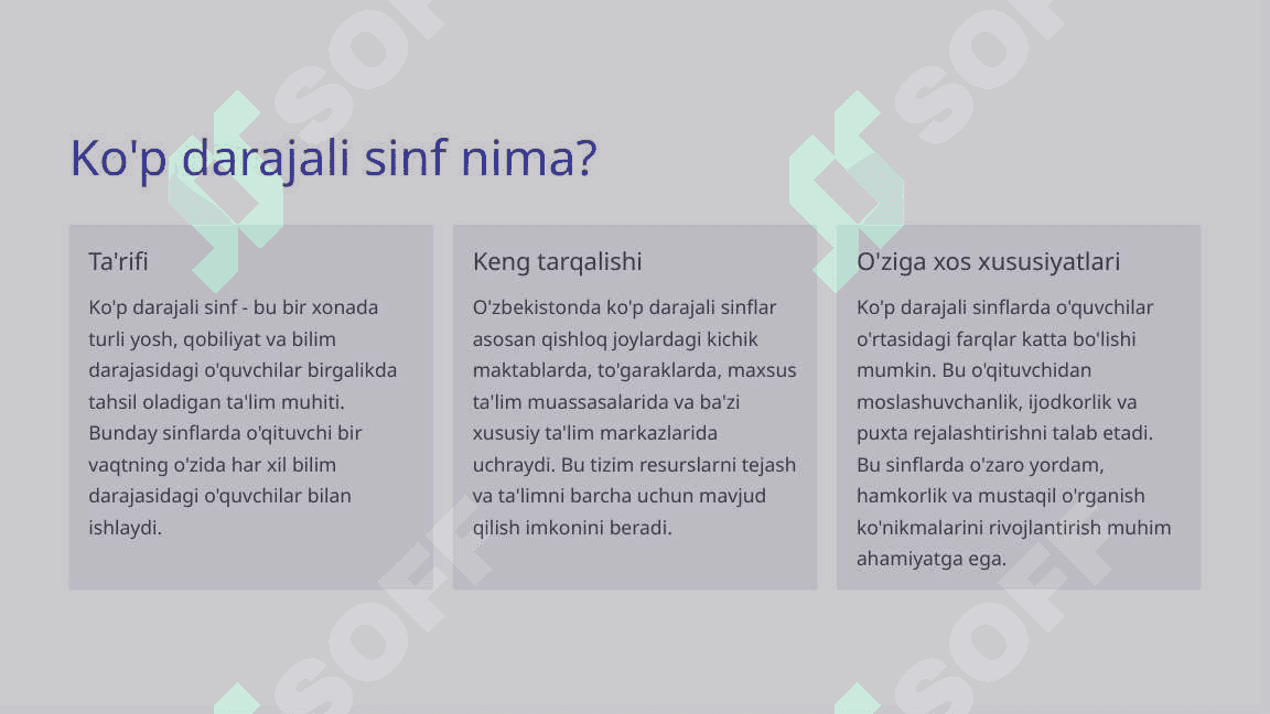 Yagona sinfda ko'p darajali o'quvchilarga dars berish usullari 3