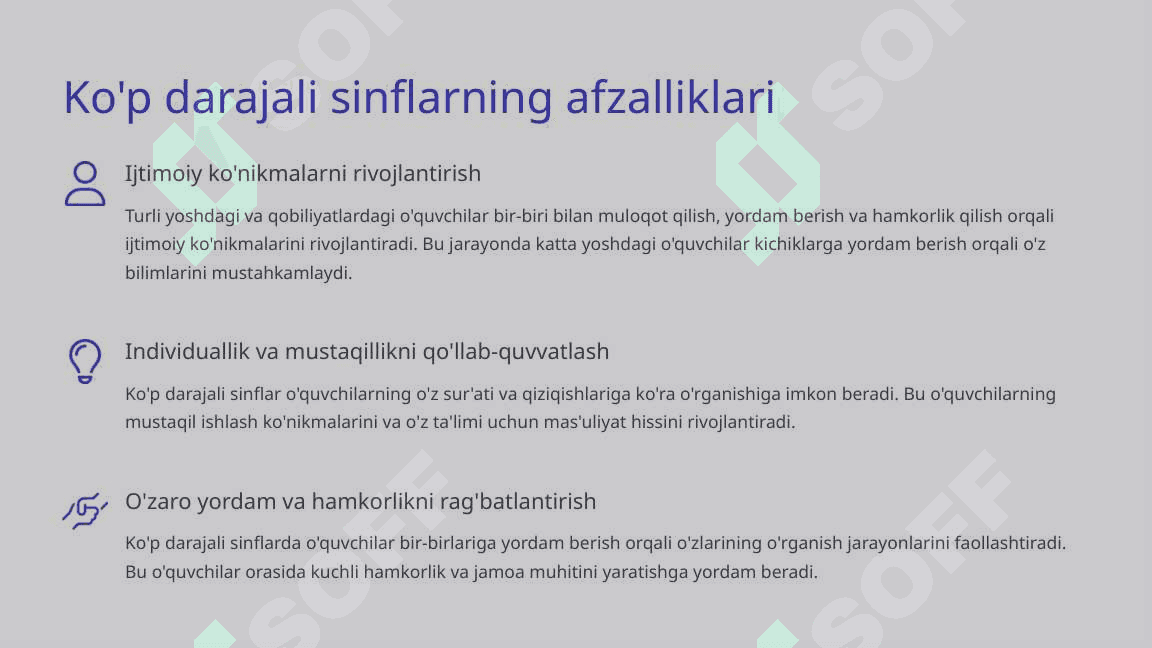 Yagona sinfda ko'p darajali o'quvchilarga dars berish usullari 4