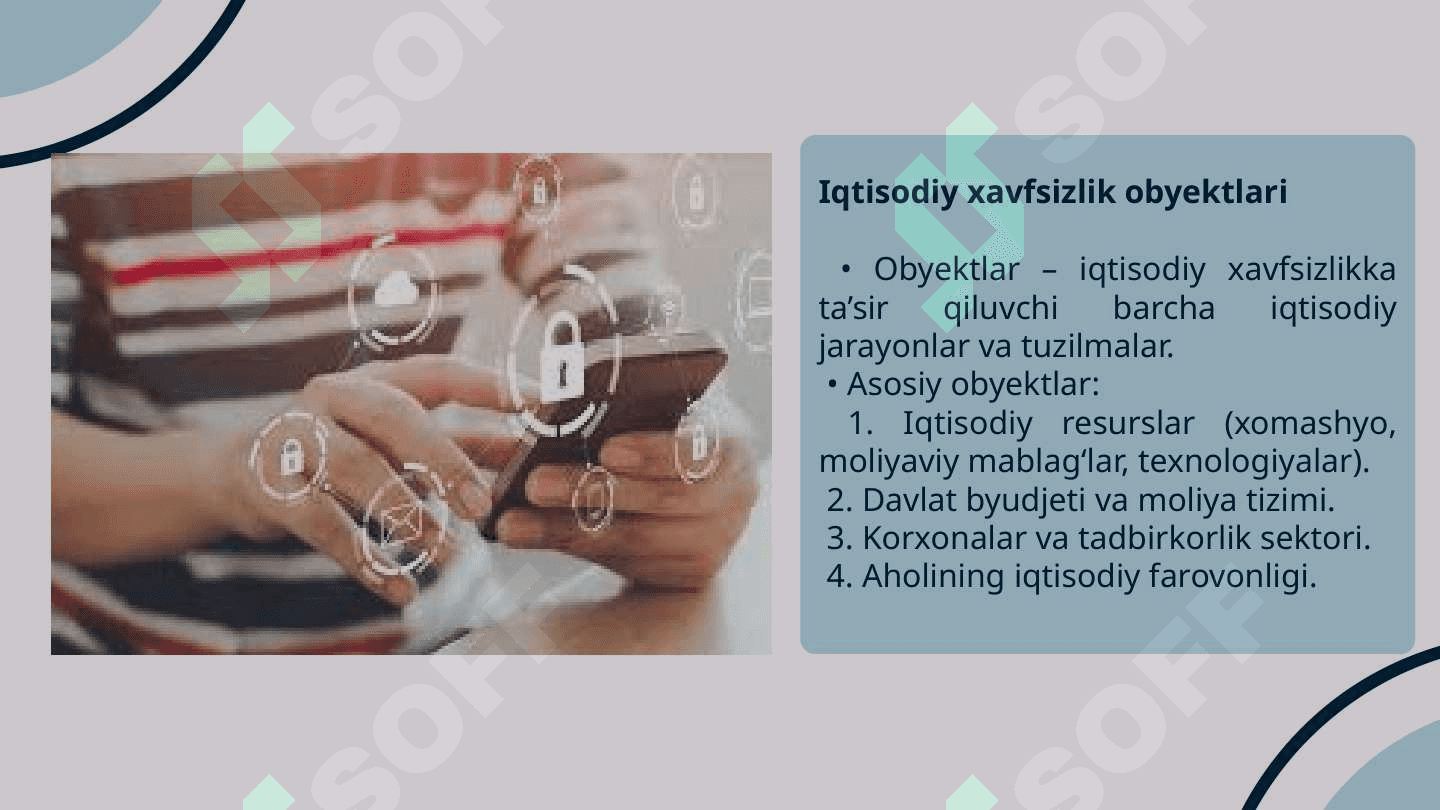 Iqtisodiy xavfsizlik obyektlari va subyektlari 5