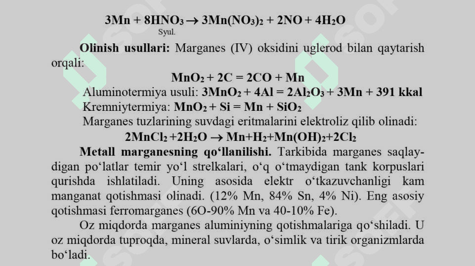 7-Guruh elementlari atom tuzilishining o‘ziga xosligi. Marganes birikmalari va xossalari 6