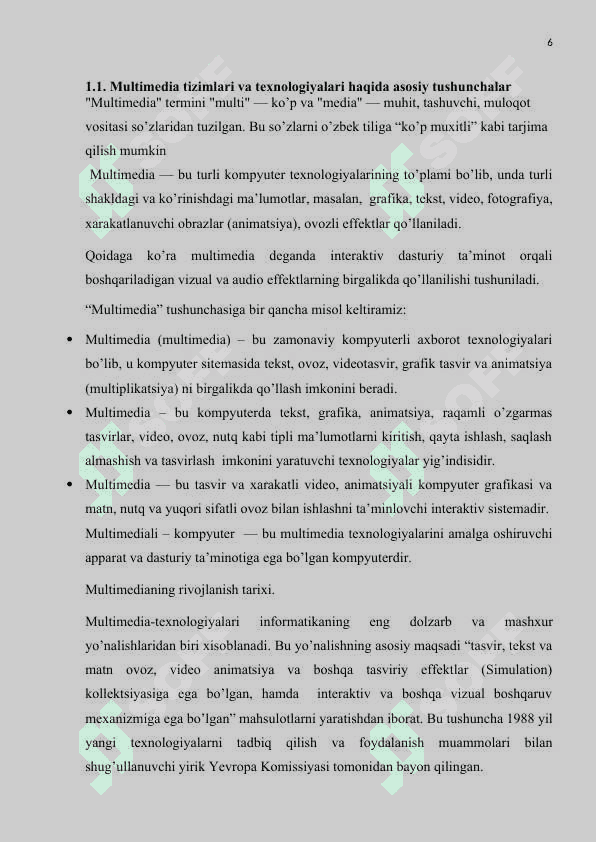 Multimediya texnologiyasi va undan o’quv jarayonida foydalanish 6