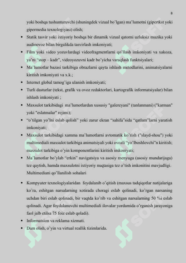 Multimediya texnologiyasi va undan o’quv jarayonida foydalanish 8