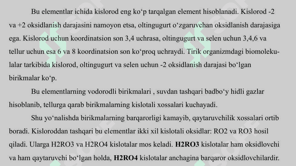 16-GURUH ELEMENTLARI. XALKOGENLAR. 4