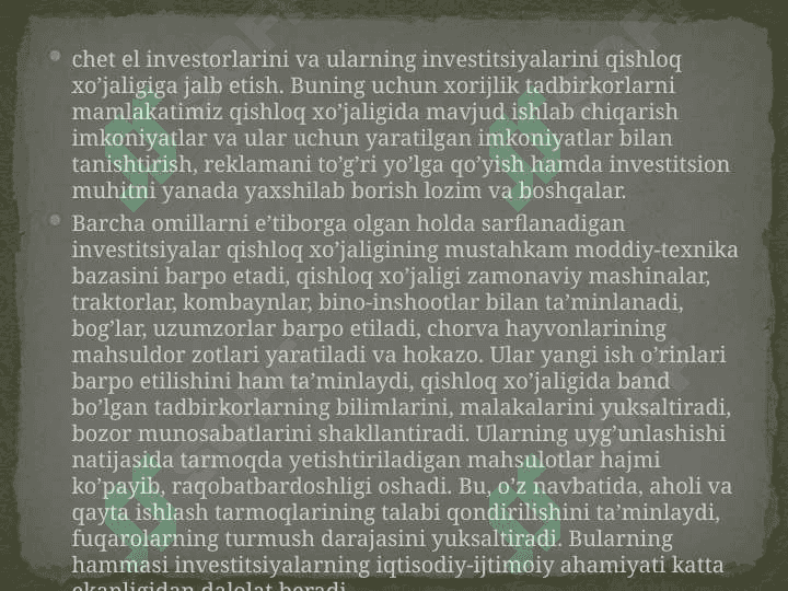 Qishloq xo'jaligida investitsiyalar hisobi va ularni moliyaviy hisobotda aks attirish. 8