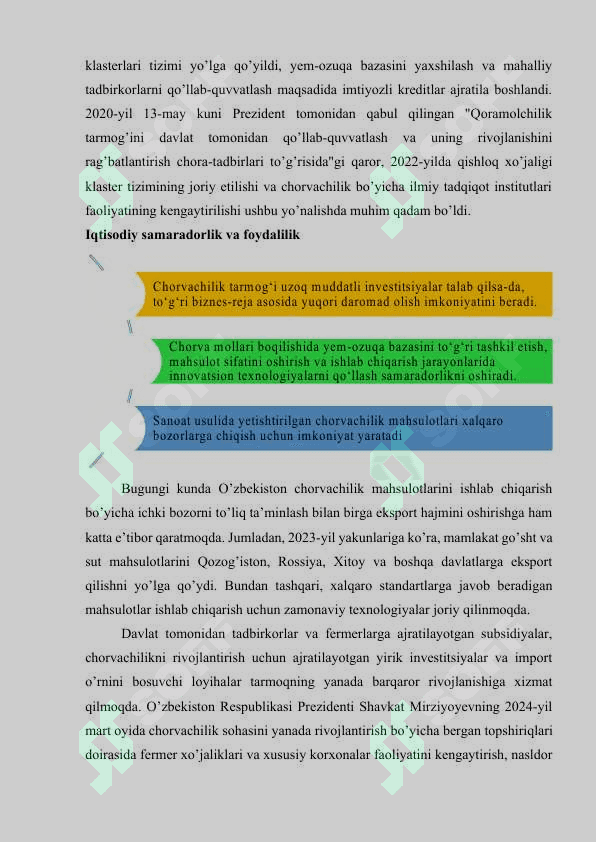 Chorvachilik mahsulotlarini ishlab chiqarish va realizatsiya qilishni tashkil etishni biznes rejalashtiris 7