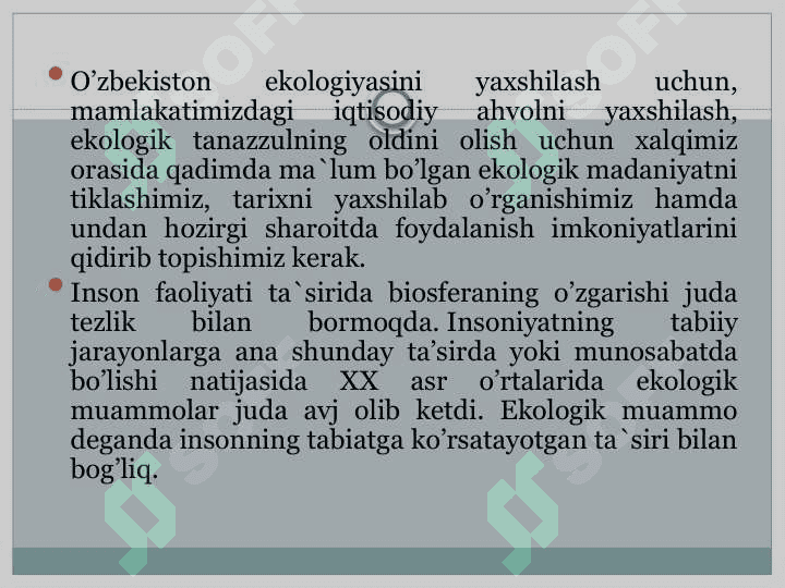Hozirgi zamon ekologik muammolari tahlili. Ularni bartaraf etish yo`llari 3
