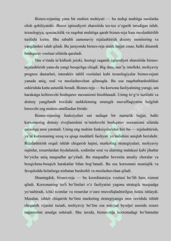 Korxona faoliyatida biznes - rejalashtirish 8