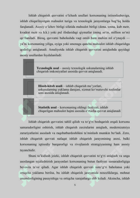 Korxonada ishlab chiqarish quvvatini oshirish biznes rejasi 5