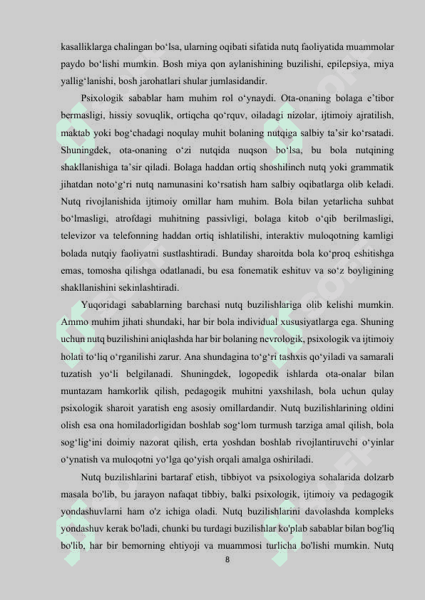 Nutq buzilishlarini bartaraf etishda kompleks ish jarayoni. 8