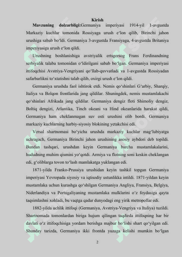BIRINCHI JAHON URUSHI, UNING YAKUNI 2